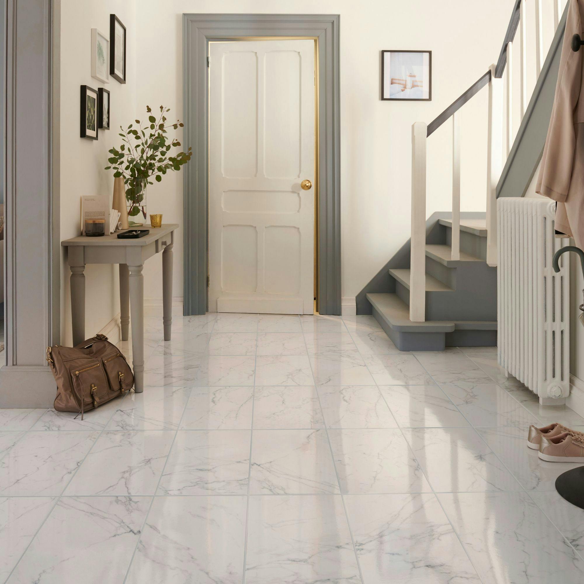 White Gloss Marble effect Ceramic Wall & floor Tile