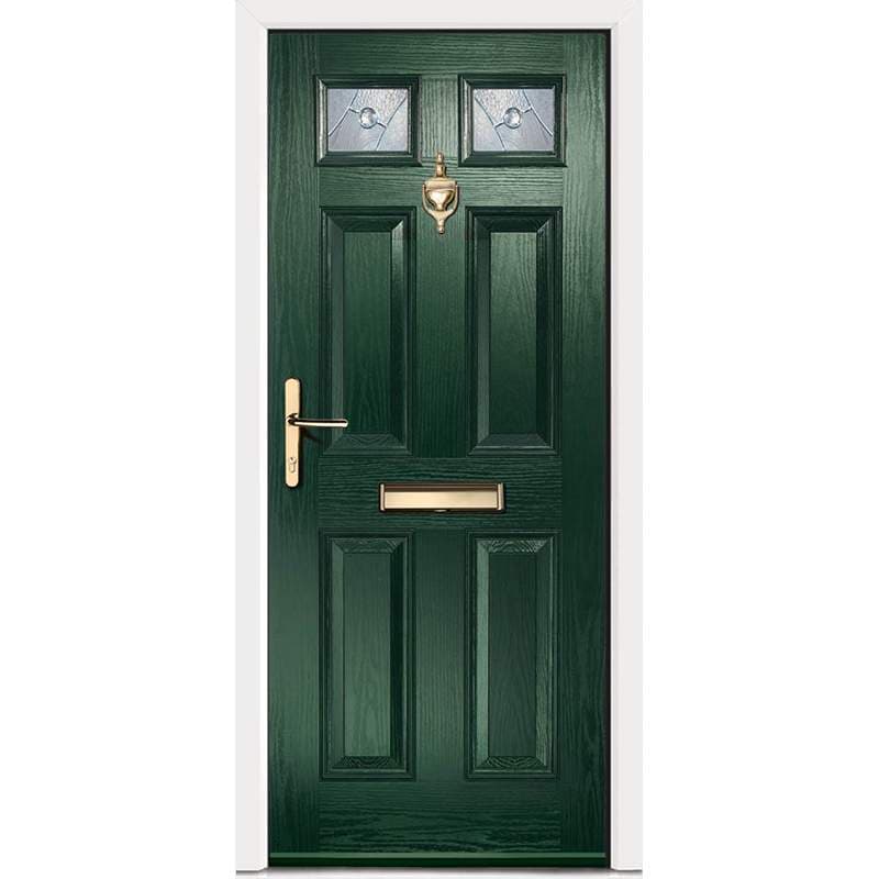 Virtuoso Carlton CS3 Right Handed 4 Panel Victorian Fully Finished Green Composite 2 Light Decorative Glazed External Front Door - 2100mm x 845mm (82.7x33.3 inch) DS-CA2CS3-GW-A-L-U-C-LT-RH