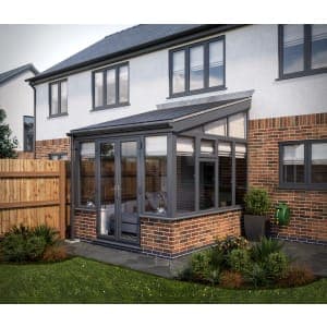 SOLid Roof Lean to Conservatory Grey Frames Dwarf Wall with Titanium Grey Tiles - 10 x 10ft