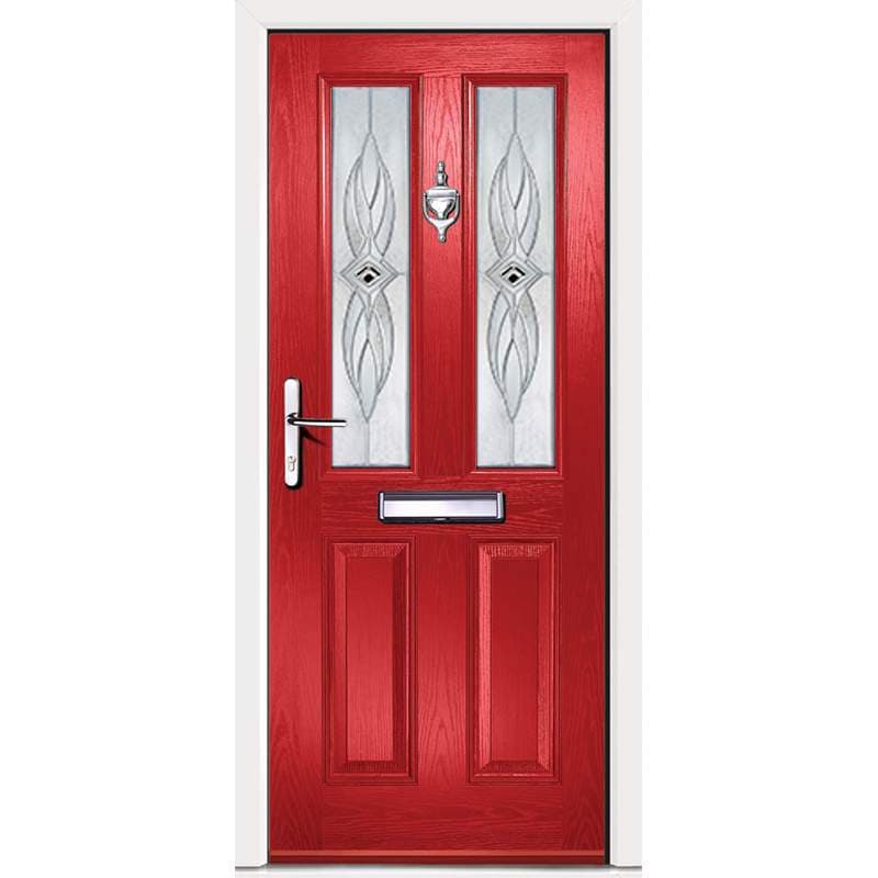 Virtuoso Clifton CS7 Left Handed 2 Panel Victorian Fully Finished Red Composite 2 Light Decorative Glazed External Front Door - 2085mm x 920mm (82.1x36.2 inch) DS-CLCS7-RW-E-L-U-C-LT-LH