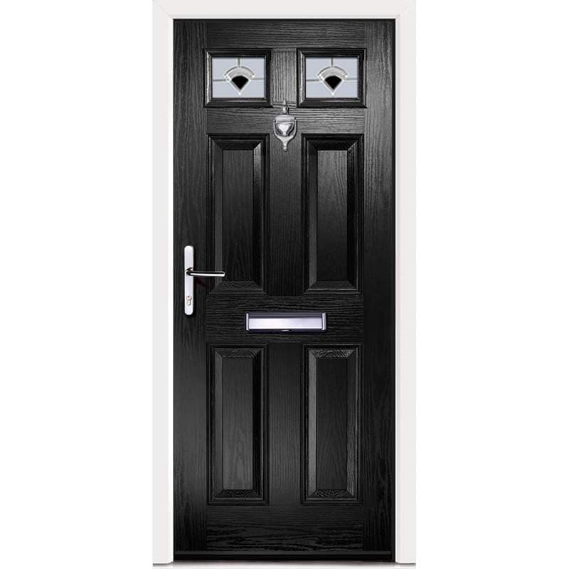 Virtuoso Carlton CS8 Left Handed 4 Panel Victorian Fully Finished Black Composite 2 Light Decorative Glazed External Front Door - 2104mm x 856mm (82.8x33.7 inch) DS-CA2CS8-BW-B-L-U-C-LT-LH