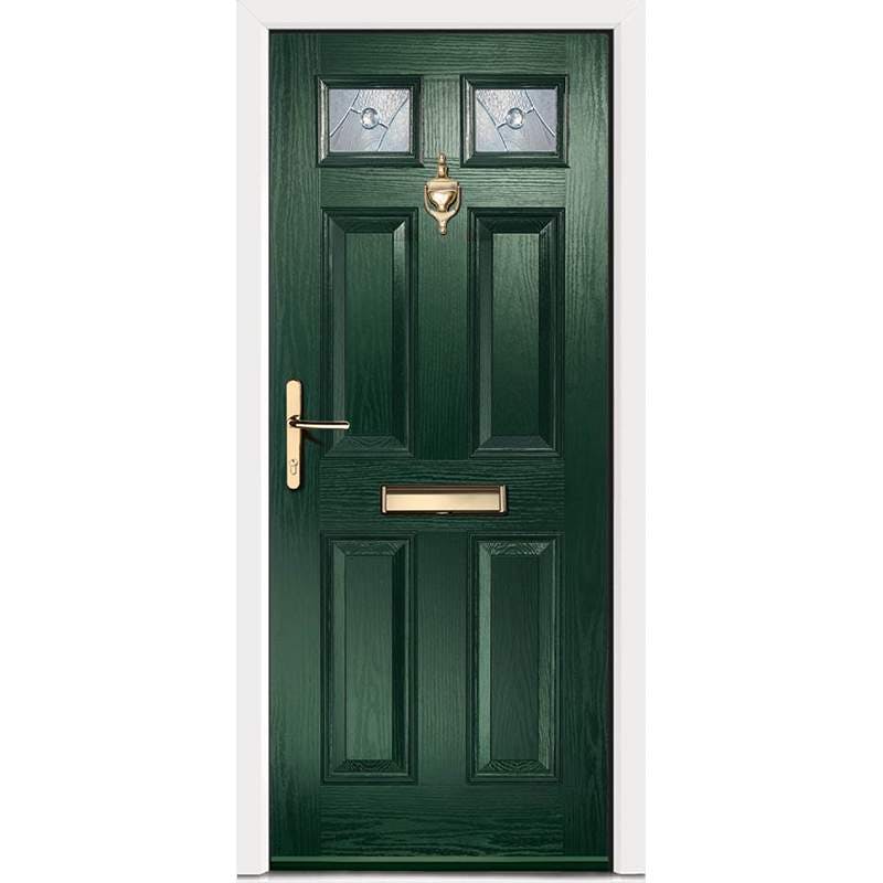 Virtuoso Carlton CS3 Right Handed 4 Panel Victorian Fully Finished Green Composite 2 Light Decorative Glazed External Front Door - 2085mm x 920mm (82.1x36.2 inch) DS-CA2CS3-GW-E-L-U-C-LT-RH