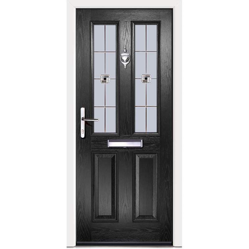 Virtuoso Clifton CS11 Left Handed 2 Panel Victorian Fully Finished Black Composite 2 Light Decorative Glazed External Front Door - 2100mm x 845mm (82.7x33.3 inch) DS-CLCS11-BW-A-L-U-C-LT-LH