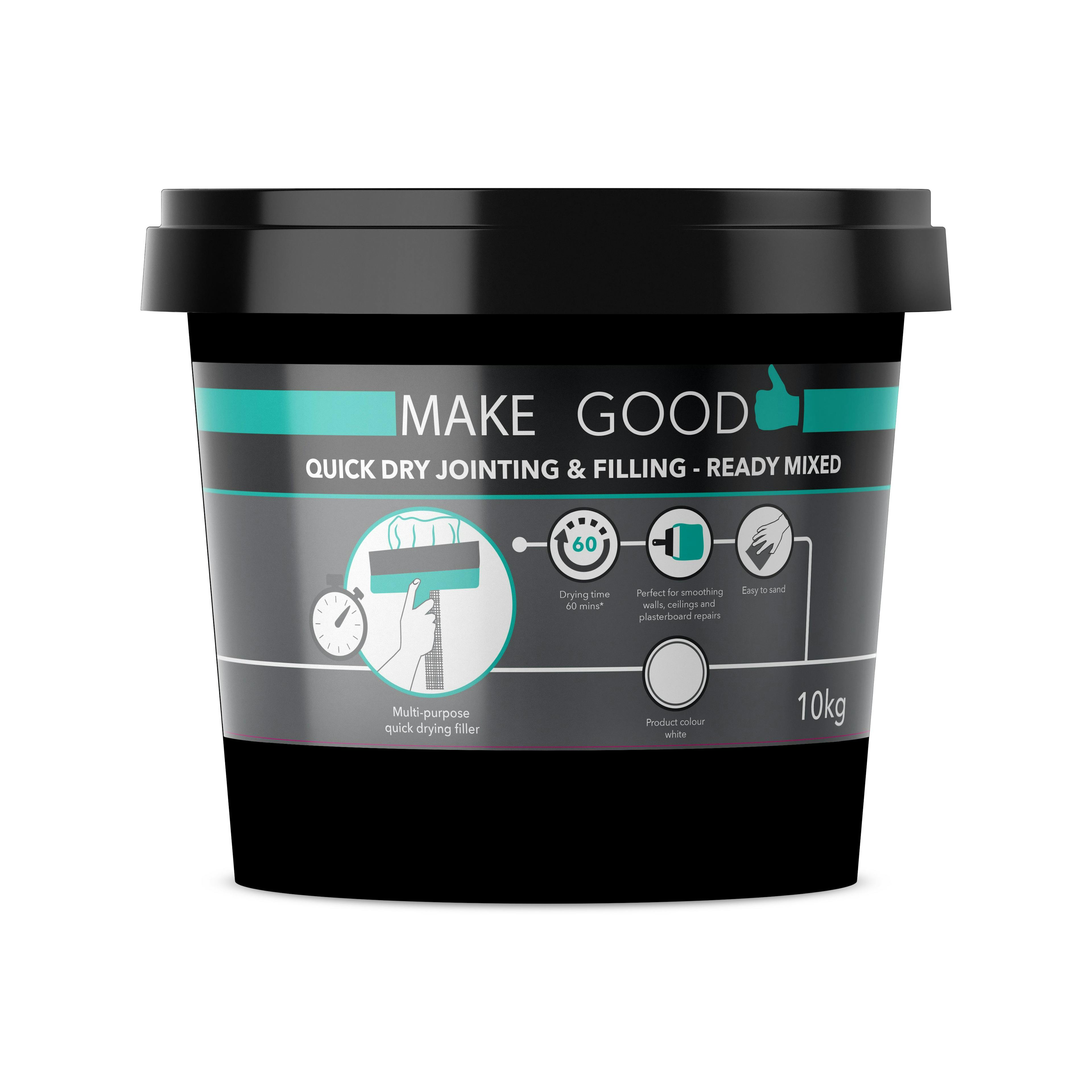 Make Good Quick Dry Plasterboard Jointing, Filling & Finishing Compound, 10Kg Tub