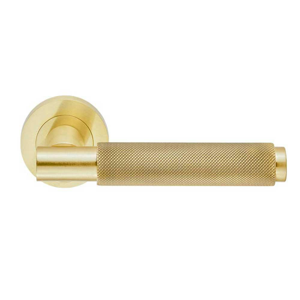 Varese Knurled Lever On Rose Door Handle Satin Brass