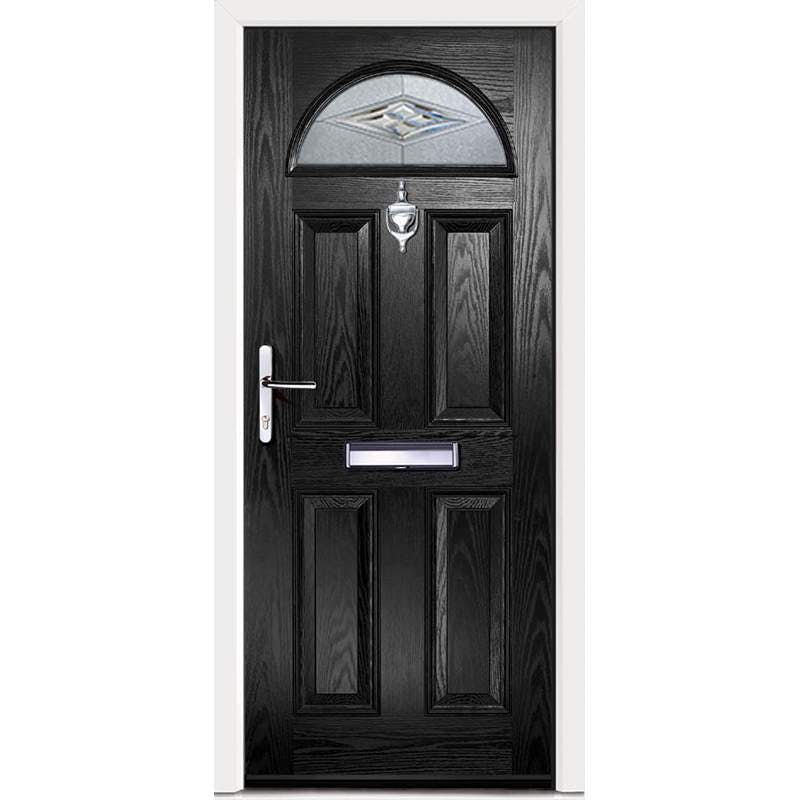 Virtuoso Clifton CS6 Left Handed 4 Panel Victorian Fully Finished Black Composite 1 Light Decorative Glazed External Front Door - 2104mm x 856mm (82.8x33.7 inch) DS-CH1CS6-BW-B-L-U-C-LT-LH