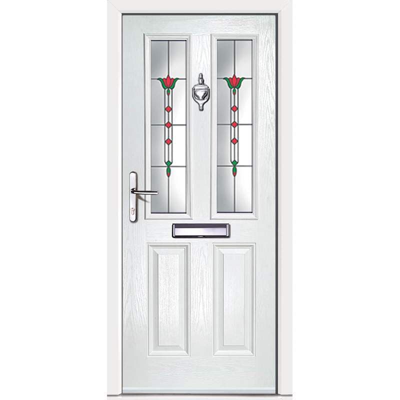 Virtuoso Clifton CS10 Right Handed 2 Panel Victorian Fully Finished White Composite 2 Light Decorative Glazed External Front Door - 2104mm x 856mm (82.8x33.7 inch) DS-CLCS10-WW-B-L-U-C-LT-RH