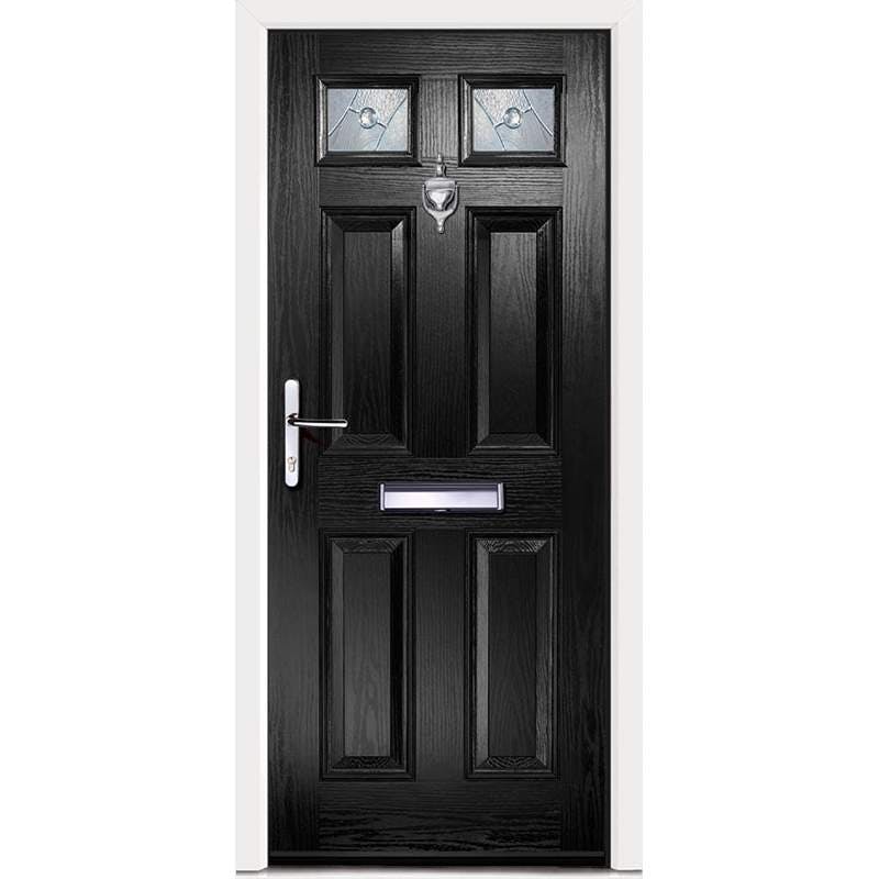 Virtuoso Carlton CS3 Left Handed 4 Panel Victorian Fully Finished Black Composite 2 Light Decorative Glazed External Front Door - 2100mm x 880mm (82.7x34.6 inch) DS-CA2CS3-BW-C-L-U-C-LT-LH