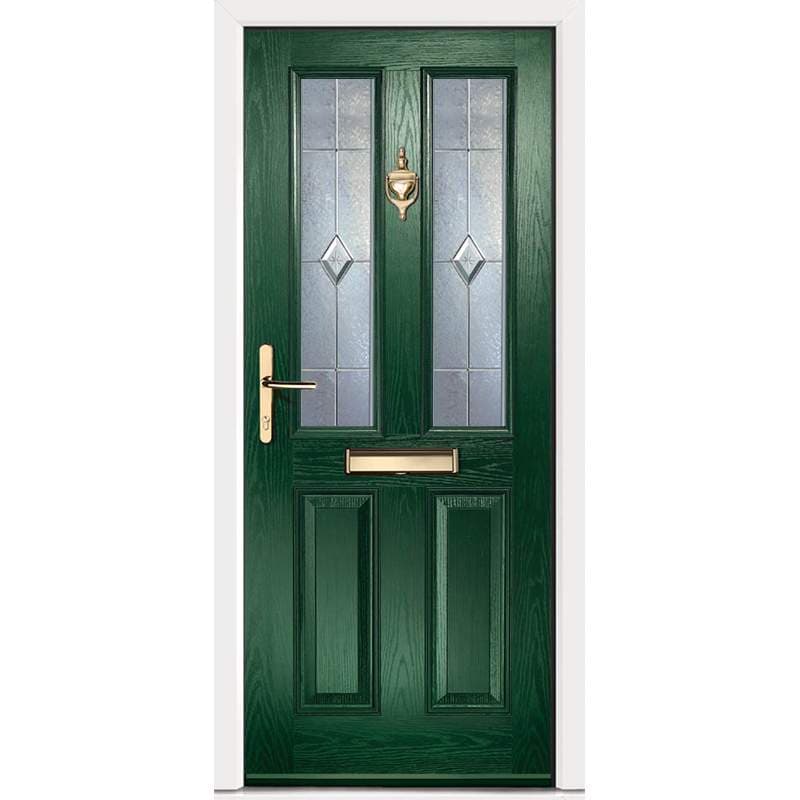 Virtuoso Clifton CS4 Right Handed 2 Panel Victorian Fully Finished Green Composite 2 Light Decorative Glazed External Front Door - 2085mm x 920mm (82.1x36.2 inch) DS-CLCS4-GW-E-L-U-C-LT-RH