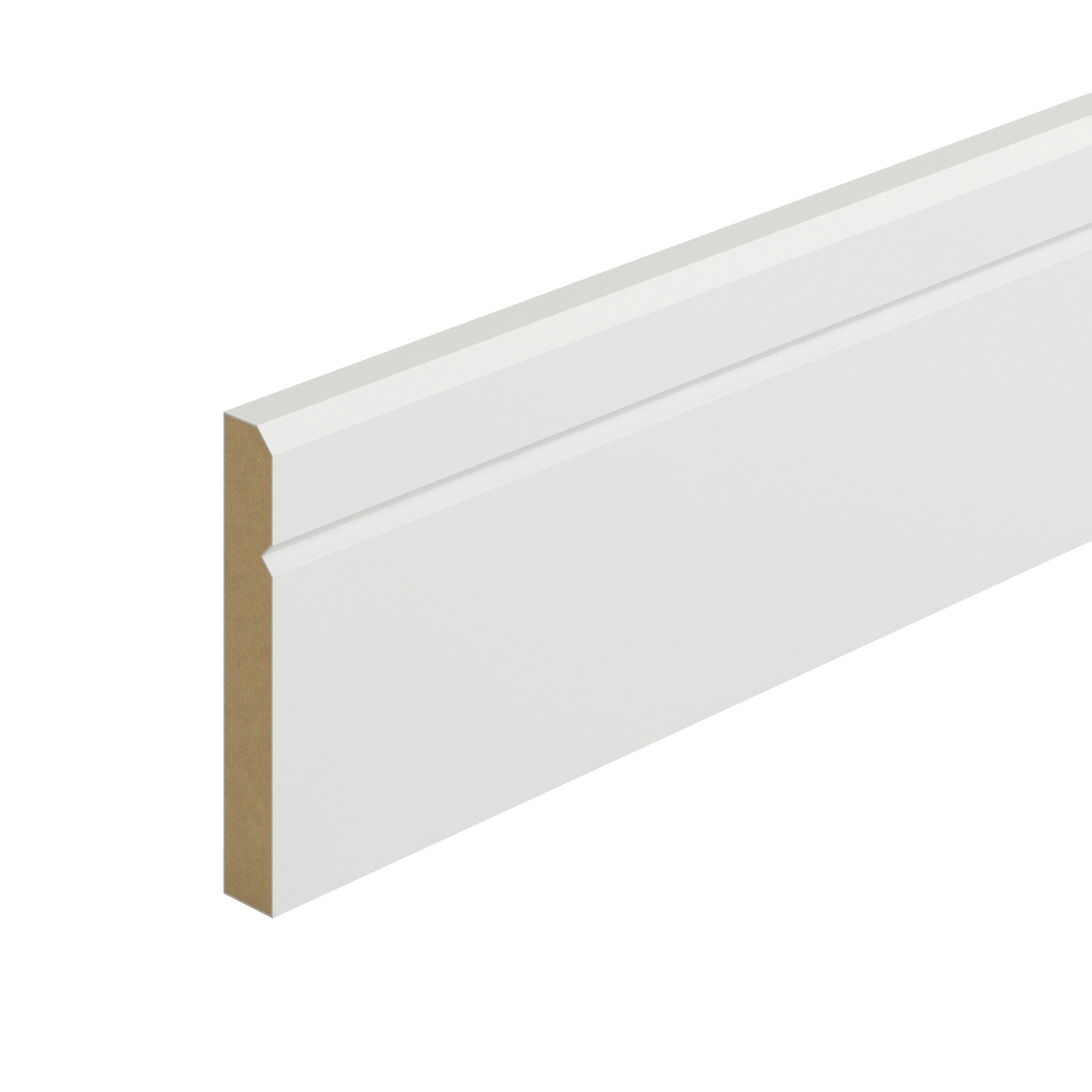 Metsä Wood Primed White Mdf Bevelled Skirting Board (L)2.4M (W)119mm (T)18mm, Pack Of 4