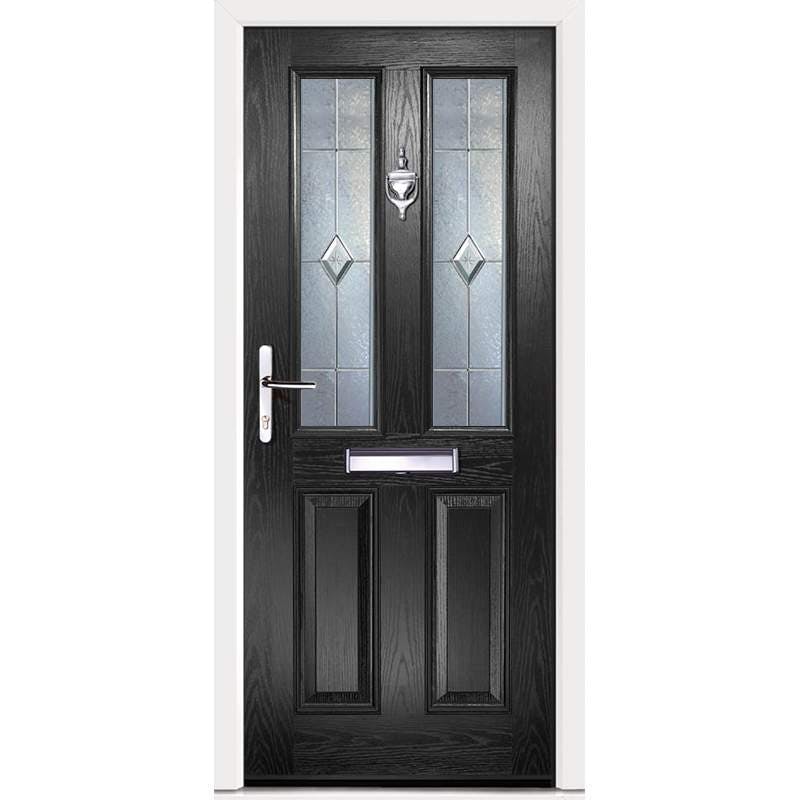 Virtuoso Clifton CS4 Right Handed 2 Panel Victorian Fully Finished Black Composite 2 Light Decorative Glazed External Front Door - 2100mm x 845mm (82.7x33.3 inch) DS-CLCS4-BW-A-L-U-C-LT-RH