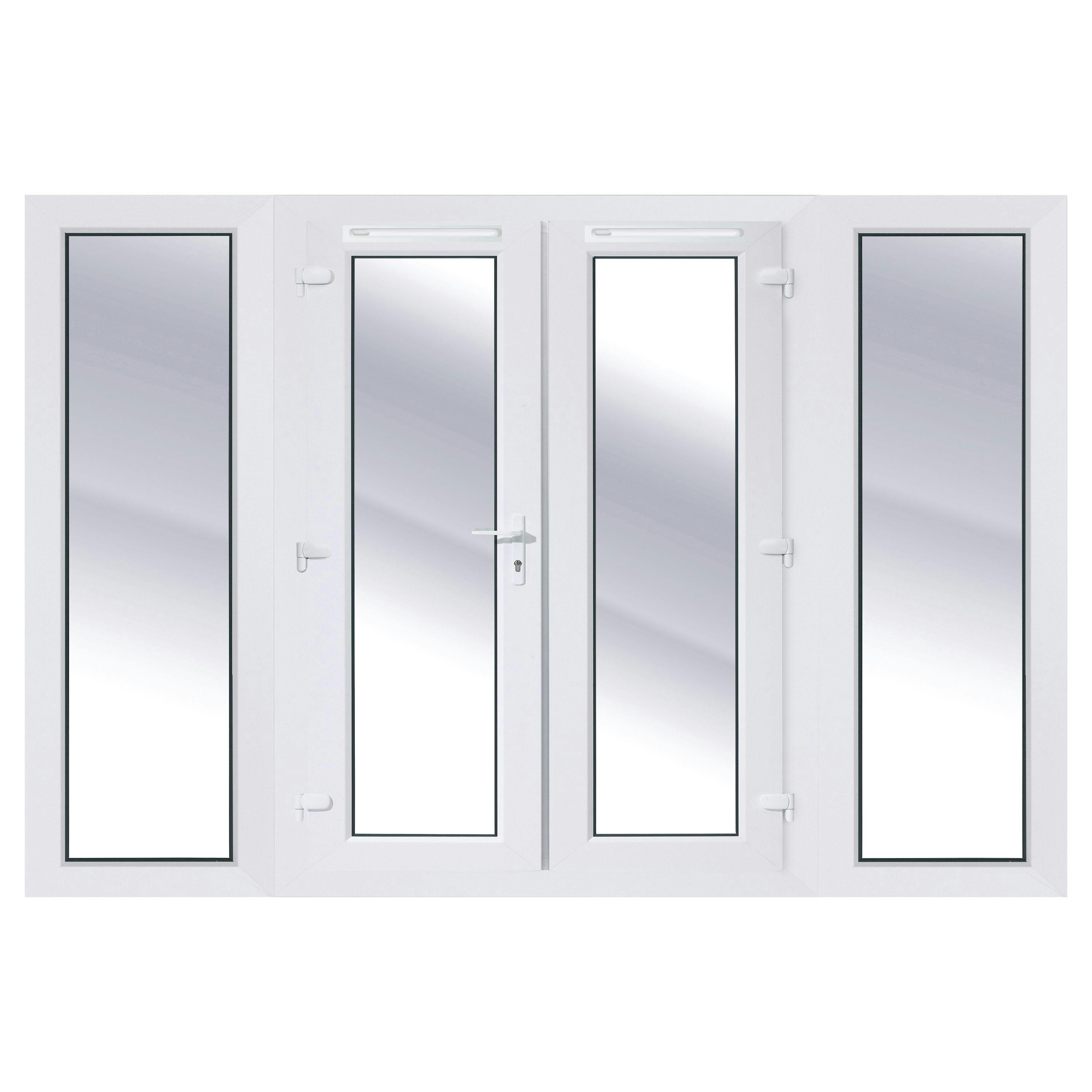 4 Panes 2 X 600mm Sidelights Clear Double Glazed White Upvc Lh Patio Door Set, (H)2090mm (W)2390mm