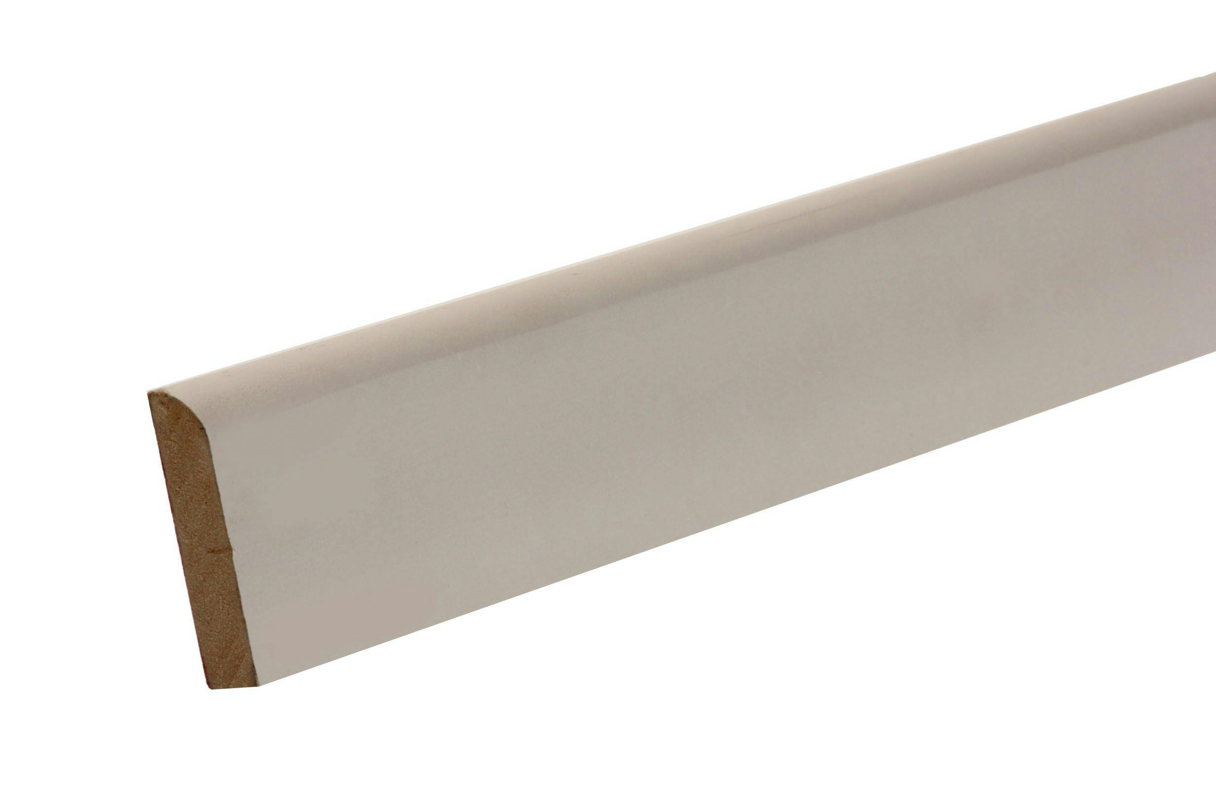 Primed White MDF Bullnose Skirting board (L)2.4m (W)94mm (T)14.5mm, Pack of 4