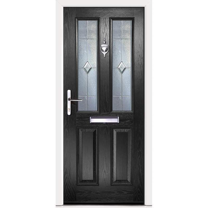 Virtuoso Clifton CS4 Right Handed 2 Panel Victorian Fully Finished Black Composite 2 Light Decorative Glazed External Front Door - 2085mm x 920mm (82.1x36.2 inch) DS-CLCS4-BW-E-L-U-C-LT-RH