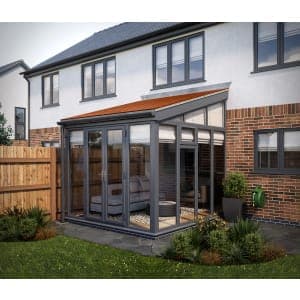 SOLid Roof Full Height Lean to Conservatory Grey Frames with Rustic Terracotta Tiles - 13 x 10ft